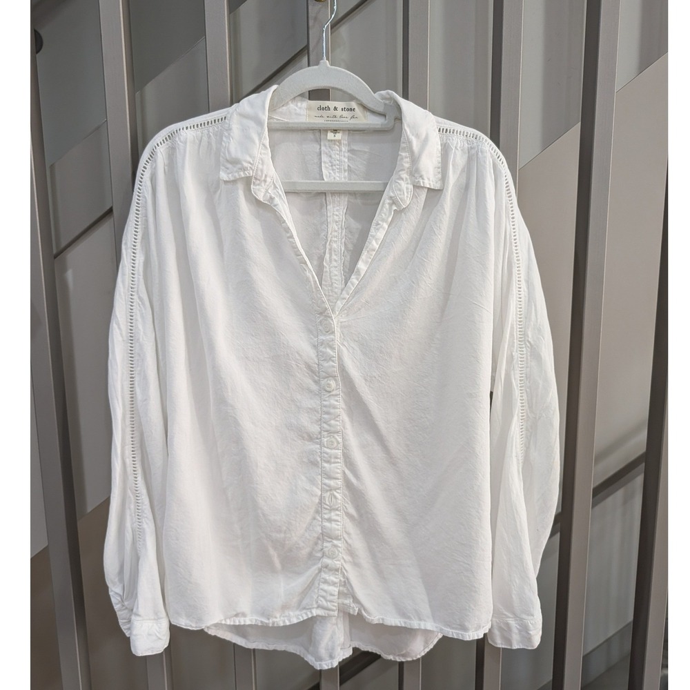 Cloth & Stone Anthropologie White Tencel Ladder Lace Shirt Small - Picture 3 of 14